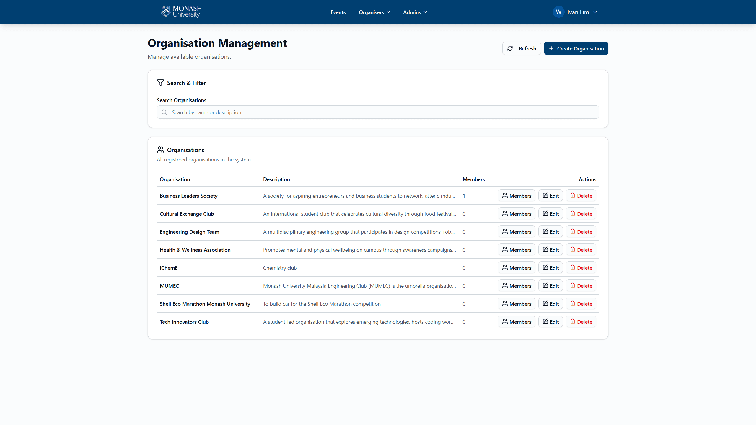 SEMS Organisation Management