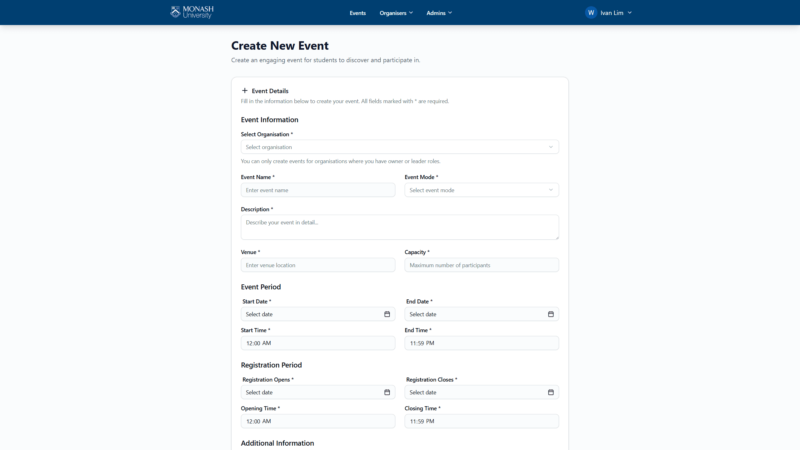 SEMS Event Creation 2