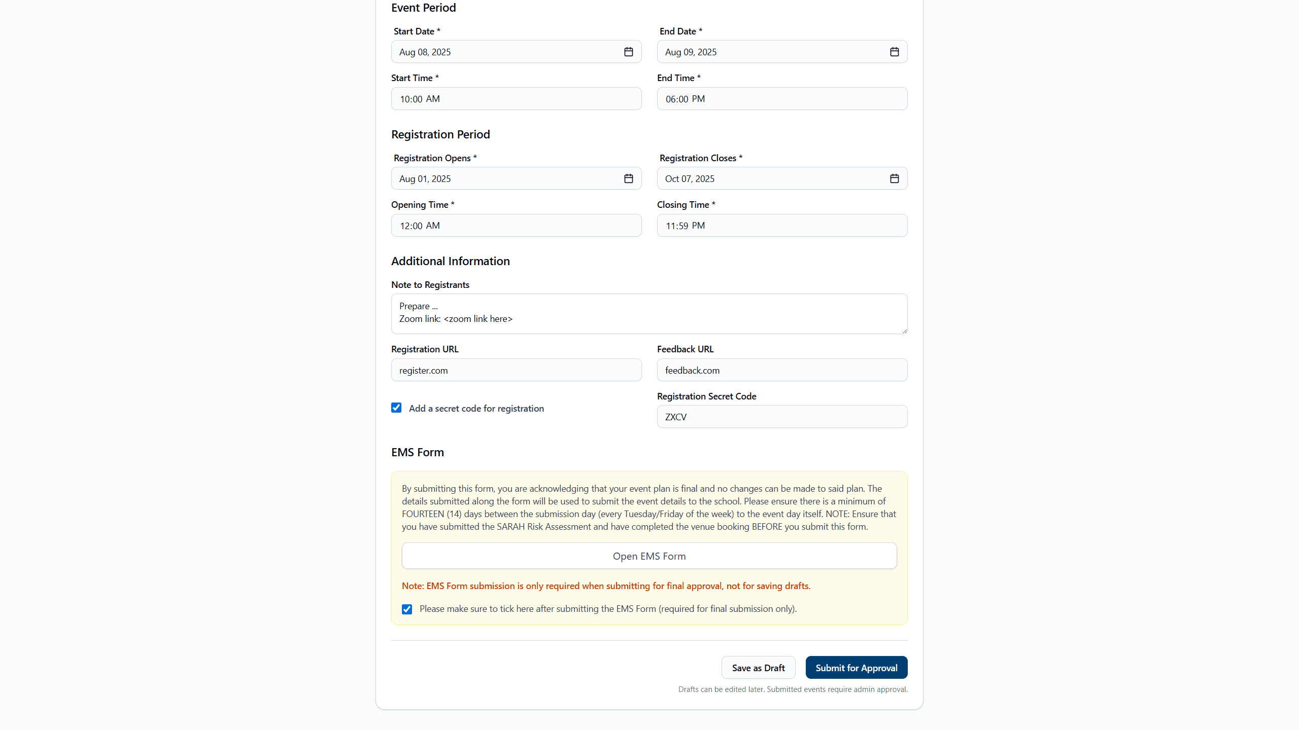 SEMS Event Creation 3